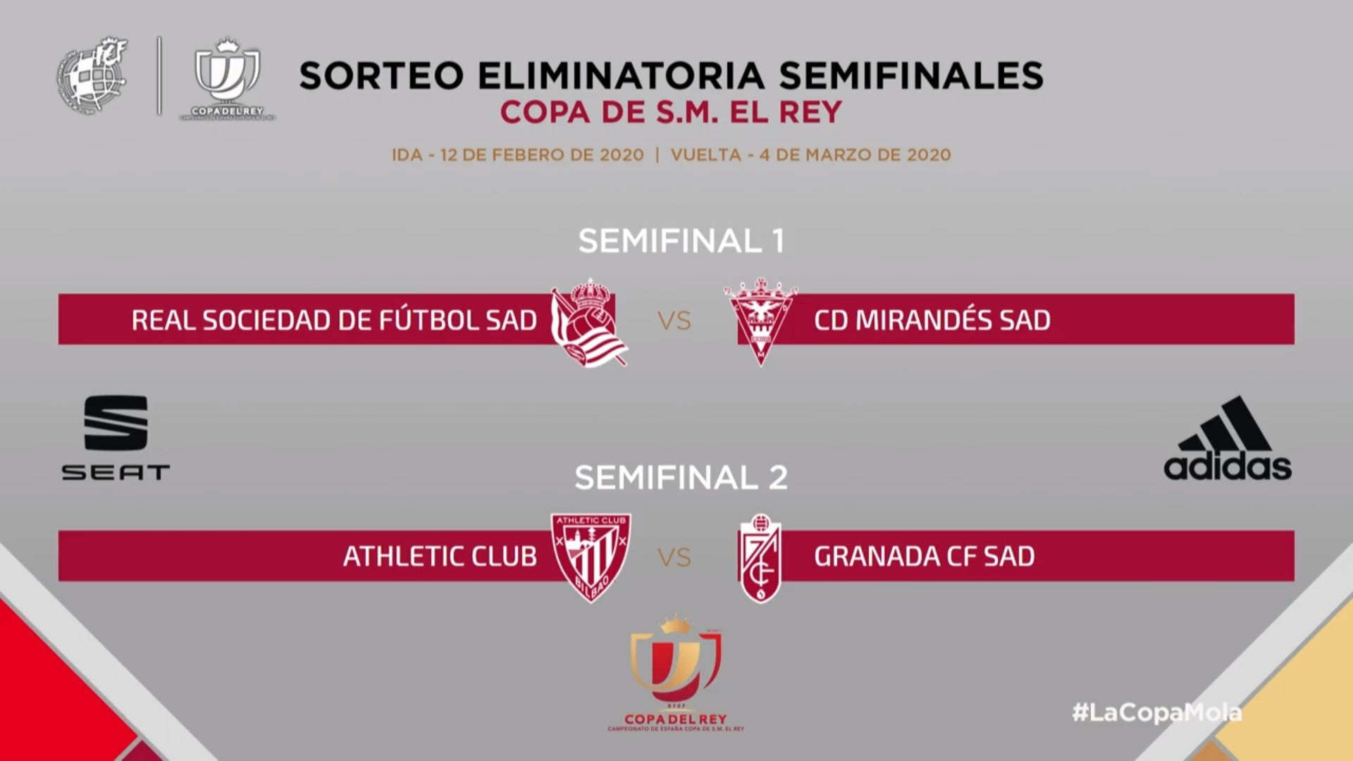 Real Sociedad - Mirandés y Athletic - Granada, semifinales de la Copa del Rey Real Sociedad - Mirandés y Athletic - Granada, semifinales de la Copa del Rey