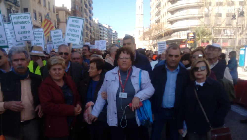 Agricultores de Elche en la tractorada de Valencia.
