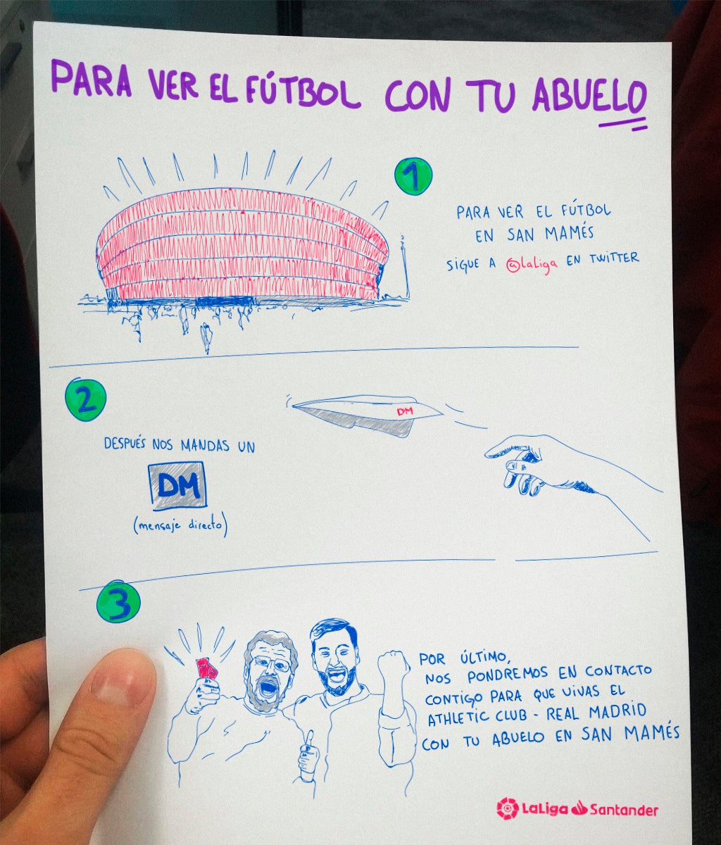 LaLiga invita a San Mamés al joven que dibujó las instrucciones para que su abuelo pudiera ver el fútbol LaLiga invita a San Mamés al joven que dibujó las instrucciones para que su abuelo pudiera ver el fútbol