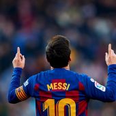 Leo Messi tras marcar un gol con el Barcelona