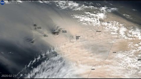La calima marca en Canarias un r&eacute;cord mundial de contaminaci&oacute;n, as&iacute; capt&oacute; la NASA la entrada del polvo en suspensi&oacute;n
