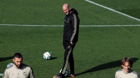 Zidane, en Valdebebas, en un entrenamiento del Real Madrid. 