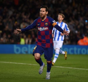 Leo Messi celebra el tanto ante la Real Sociedad Leo Messi celebra el tanto ante la Real Sociedad