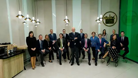 El presidente de Mercadona Juan Roig junto al resto de responsables de la cadena de supermercados. Balance año 2019