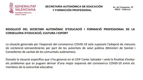 Generalitat cierra el Colegio Público Carles Salvador de Castellón. CASTELLÓN