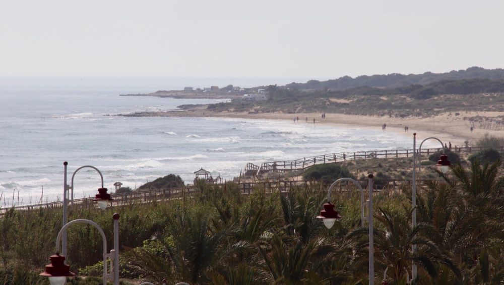 Algunos ilicitanos e ilicitanas han decidido salir a pasear o a hacer deporte en la playa de Los Arenales del Sol, pero la Policía Local les ha instado a desalojarla.