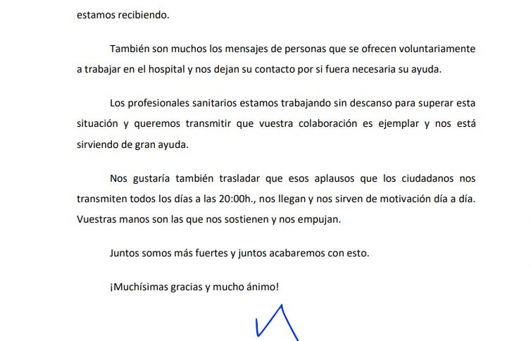 Los trabajadores del departamento de salud Elche-Hospital General agradecen la solidaridad y apoyo de los ciudadanos Los trabajadores del departamento de salud Elche-Hospital General agradecen la solidaridad y apoyo de los ciudadanos
