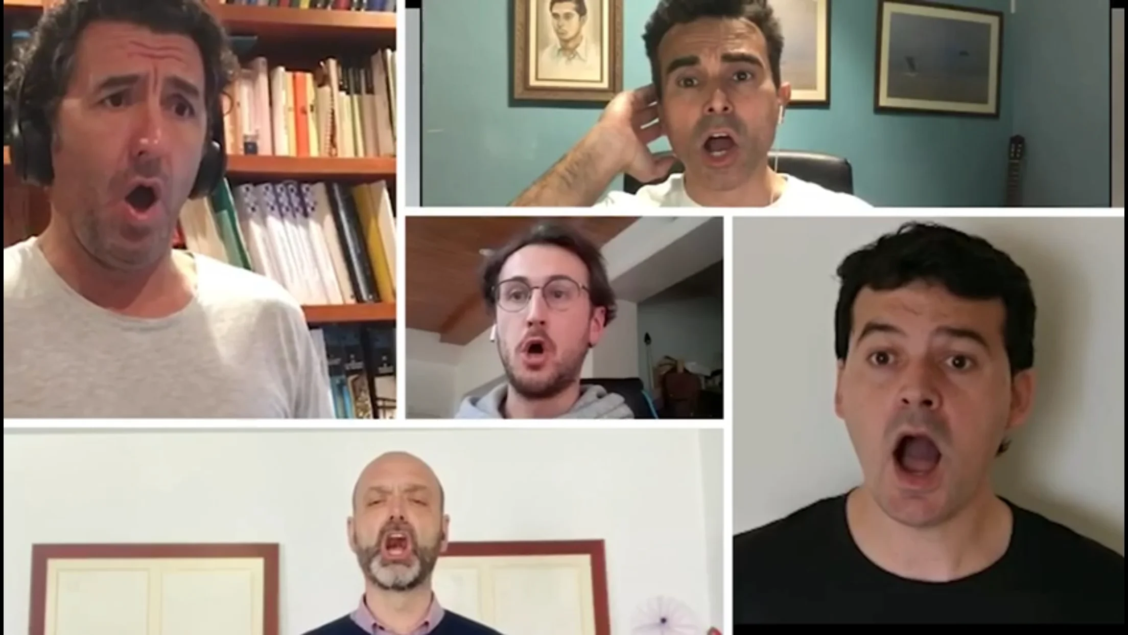 Los cantores del Misteri entonando el Gloria Patri vía telemática. MISTERI D'ELX