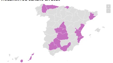 Mapa de la violencia de g&eacute;nero en Espa&ntilde;a a 4 de abril de 2020
