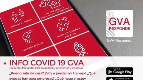 'GVA Responde', aplicación de la Generalitat para resolver dudas no sanitarias sobre la pandemia. 'GVA Responde', aplicación de la Generalitat para resolver dudas no sanitarias sobre la pandemia.
