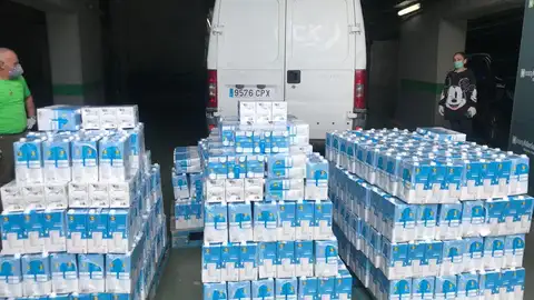 Voluntarios cargan los productos en el Benito Villamarín. Voluntarios cargan los productos en el Benito Villamarín.