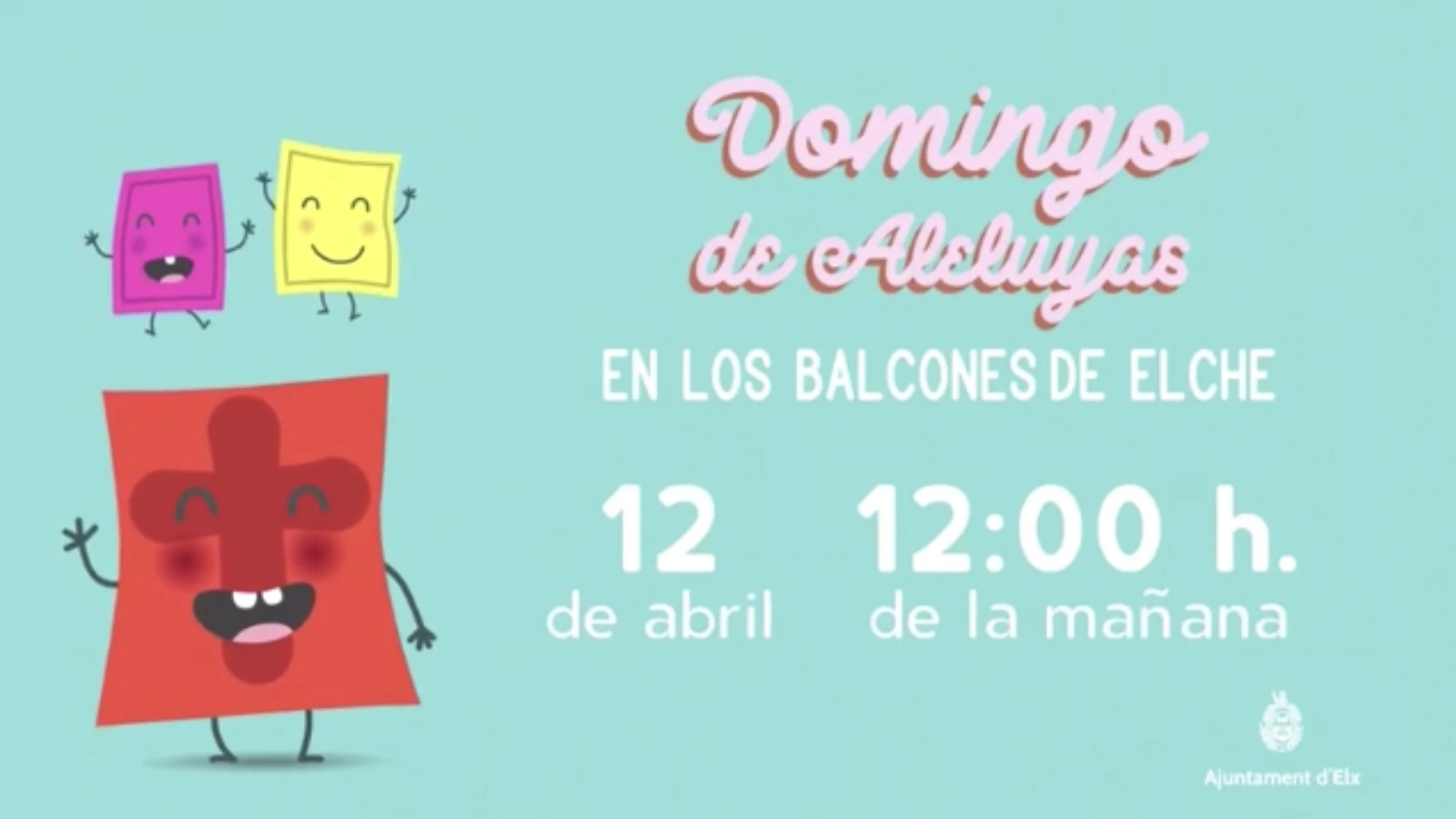 El Ayuntamiento de Elche pide a los ilicitanos que el domingo salgan a los balcones para celebrar la tradición de las aleluyas. El Ayuntamiento de Elche pide a los ilicitanos que el domingo salgan a los balcones para celebrar la tradición de las aleluyas.