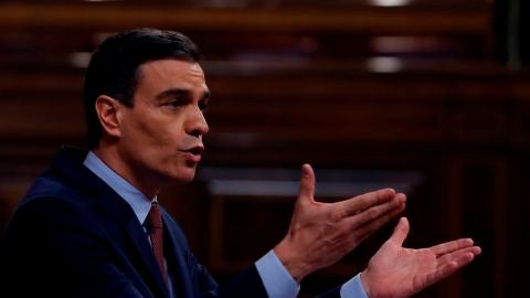 Pedro S&aacute;nchez durante el debate sobre la pr&oacute;rroga del estado de alarma