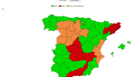 Mapa de las provincias que pasan a la Fase 1