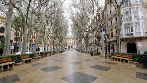 El Passeig del Born de Palma desierto debido al Estado de alarma. 