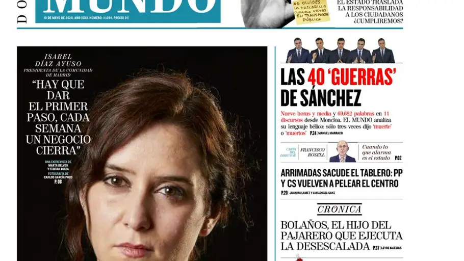 Díaz Ayuso, sobre la portada de El Mundo: "No estuve cómoda haciendo la foto" Isabel Díaz Ayuso en la portada de El Mundo