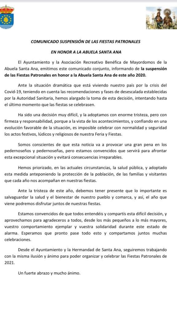 Comunicado de suspensión 