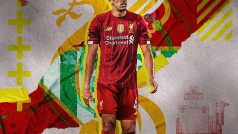 El montaje en el que se ve a Feddal vestido del Liverpool.