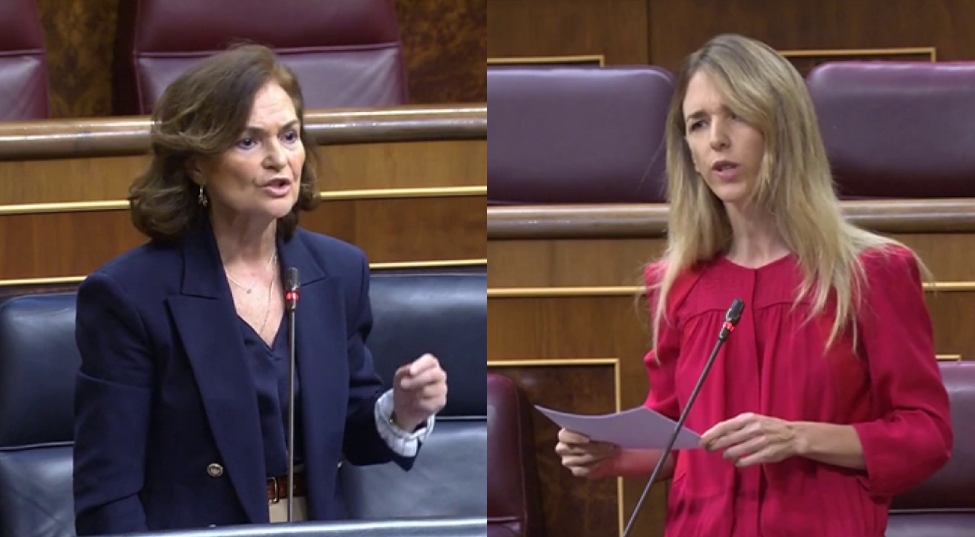 Enfrentamiento entre Álvarez de Toledo y Carmen Calvo en el Congreso: "Le resulta imposible estar de acuerdo en algo conmigo" Enfrentamiento entre Álvarez de Toledo y Carmen Calvo en el Congreso: "Le resulta imposible estar de acuerdo en algo conmigo"