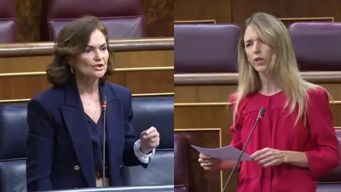 Carmen Calvo y Cayetana Álvarez de Toledo durante la sesión de control Carmen Calvo y Cayetana Álvarez de Toledo durante la sesión de control