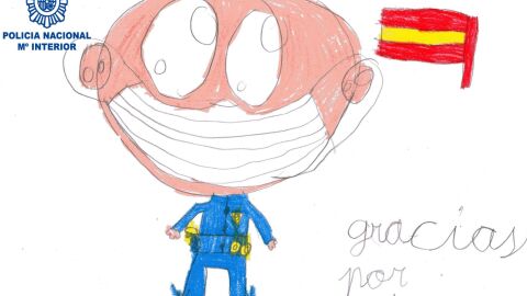 Uno de los dibujos enviados por escolares a la Polic&iacute;a Nacional de Alc&aacute;zar de San Juan