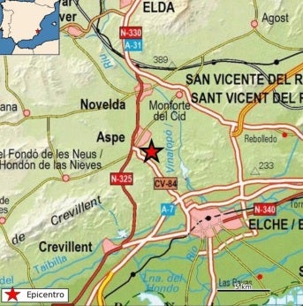La tierra tiembla en Aspe con un terremoto de magnitud 1,6 La tierra tiembla en Aspe con un terremoto de magnitud 1,6