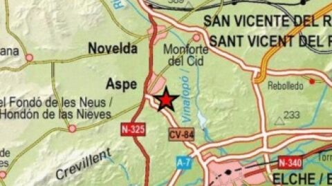 Mapa del terremoto registrado con epicentro en Aspe.
