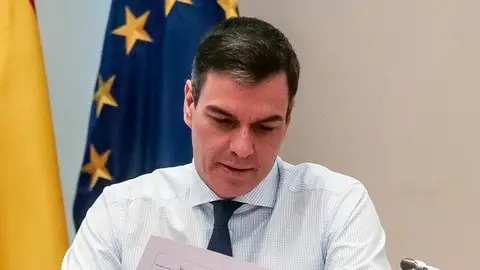 Pedro Sánchez, durante la reunión por videoconferencia con los presidentes autonómicos Pedro Sánchez, durante la reunión por videoconferencia con los presidentes autonómicos