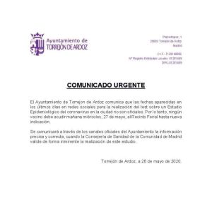 Comunicado test Torrejón ok Comunicado test Torrejón ok