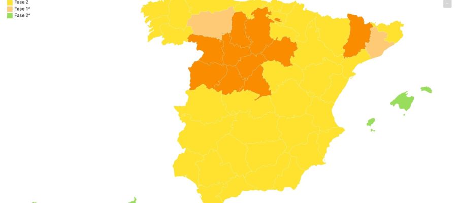 El mapa de la desescalada por fases. El mapa de la desescalada por fases.