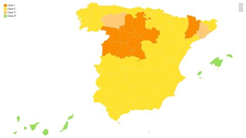 El mapa de la desescalada por fases.