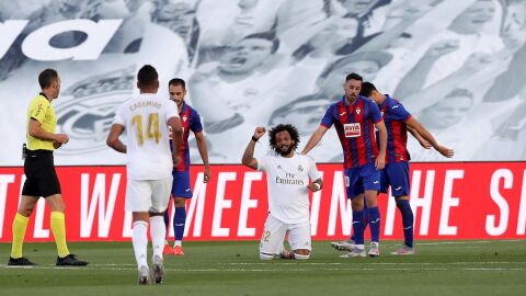 Marcelo celebra su gol ante el Eibar