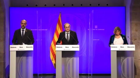 Quim Torra i Alba Verg&eacute;s durant la comparaixen&ccedil;a 