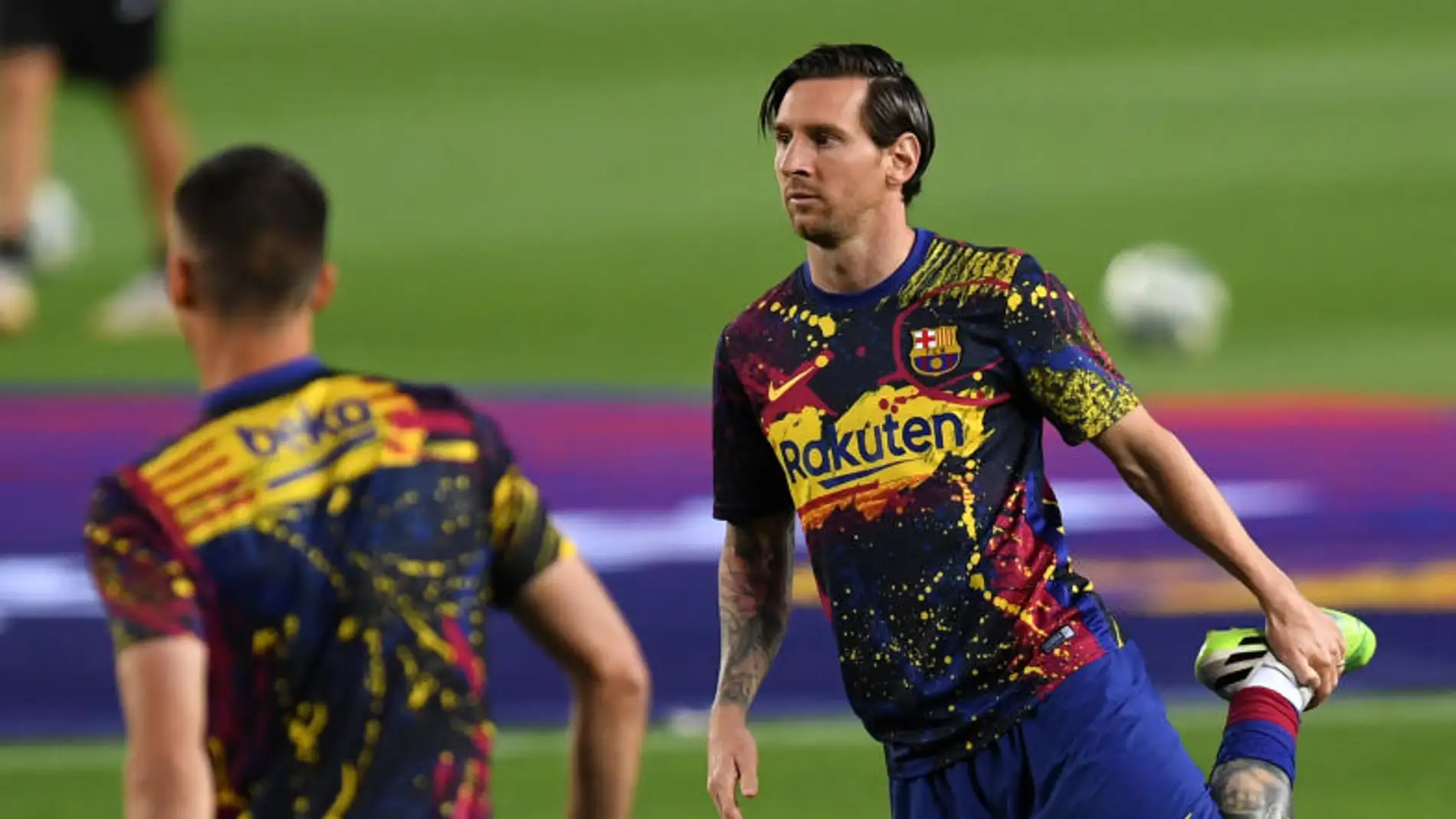 Leo Messi en un calentamiento del FC Barcelona