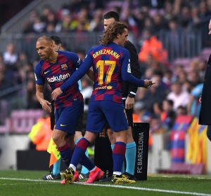 Griezmann y Braithwaite. Griezmann y Braithwaite.