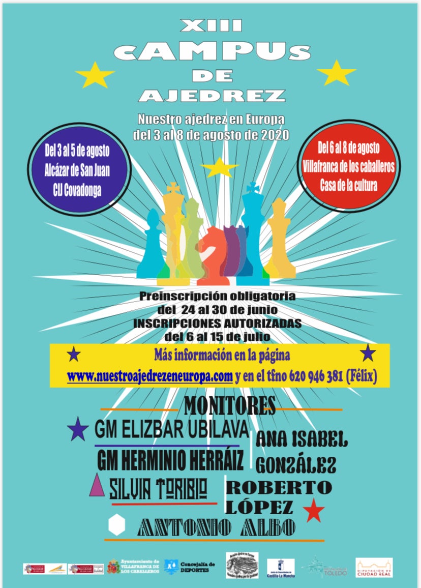 Comienzan las preinscripciones para el XIII Campus de Ajedrez organizado por "Nuestro Ajedrez en Europa" Comienzan las preinscripciones para el XIII Campus de Ajedrez organizado por "Nuestro Ajedrez en Europa"