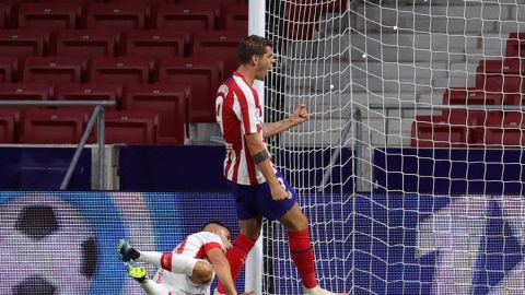 Morata celebra uno de sus goles con el Atlético.