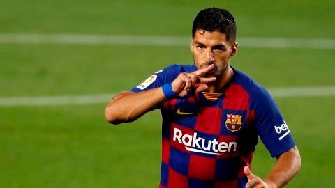 Luis Su&aacute;rez, tras anotar el gol ante el Espanyol