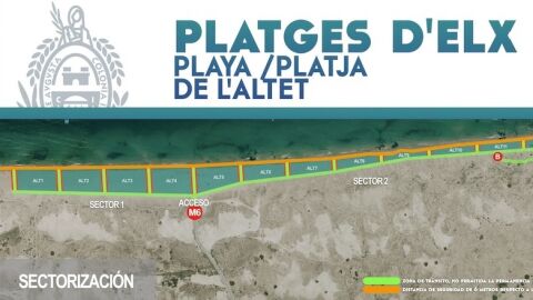 Plano sectorizaci&oacute;n playa de El Altet de Elche.