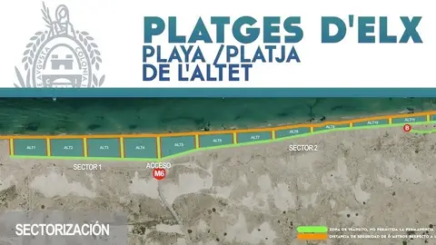 Plano sectorización playa de El Altet de Elche. Plano sectorización playa de El Altet de Elche.