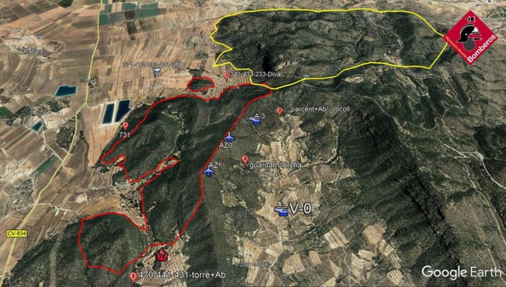 Delimitación área afectada por el incendio forestal de Monóvar.