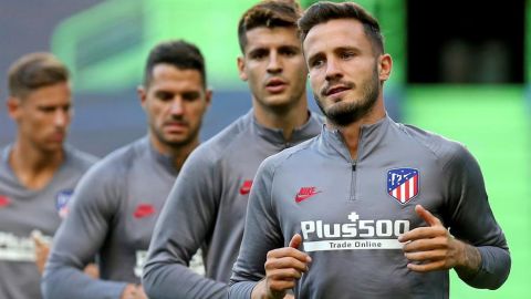 Sa&uacute;l, Morata, Vitolo y Llorente, en un entrenamiento con el Atl&eacute;tico de Madrid.