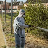 Un operario fumiga para intentar detener al virus del Nilo Un operario fumiga para intentar detener al virus del Nilo