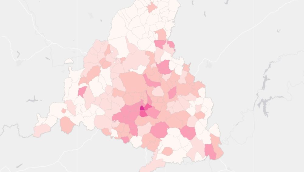 Mapa de las zonas afectadas por el coronavirus en la Comunidad de Madrid.