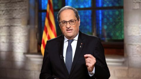 El presidente de la Generalitat, Quim Torra, durante el mensaje institucional de la Diada