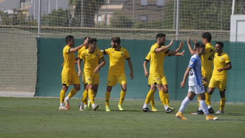 La alegr&iacute;a del H&eacute;rcules tras el gol de Benja al Baleares.