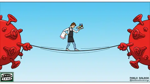 La hostelería, en la cuerda floja. LA VIÑETA DE PABLO BALBOA