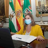 Irene García, durante una videoconferencia Irene García, durante una videoconferencia