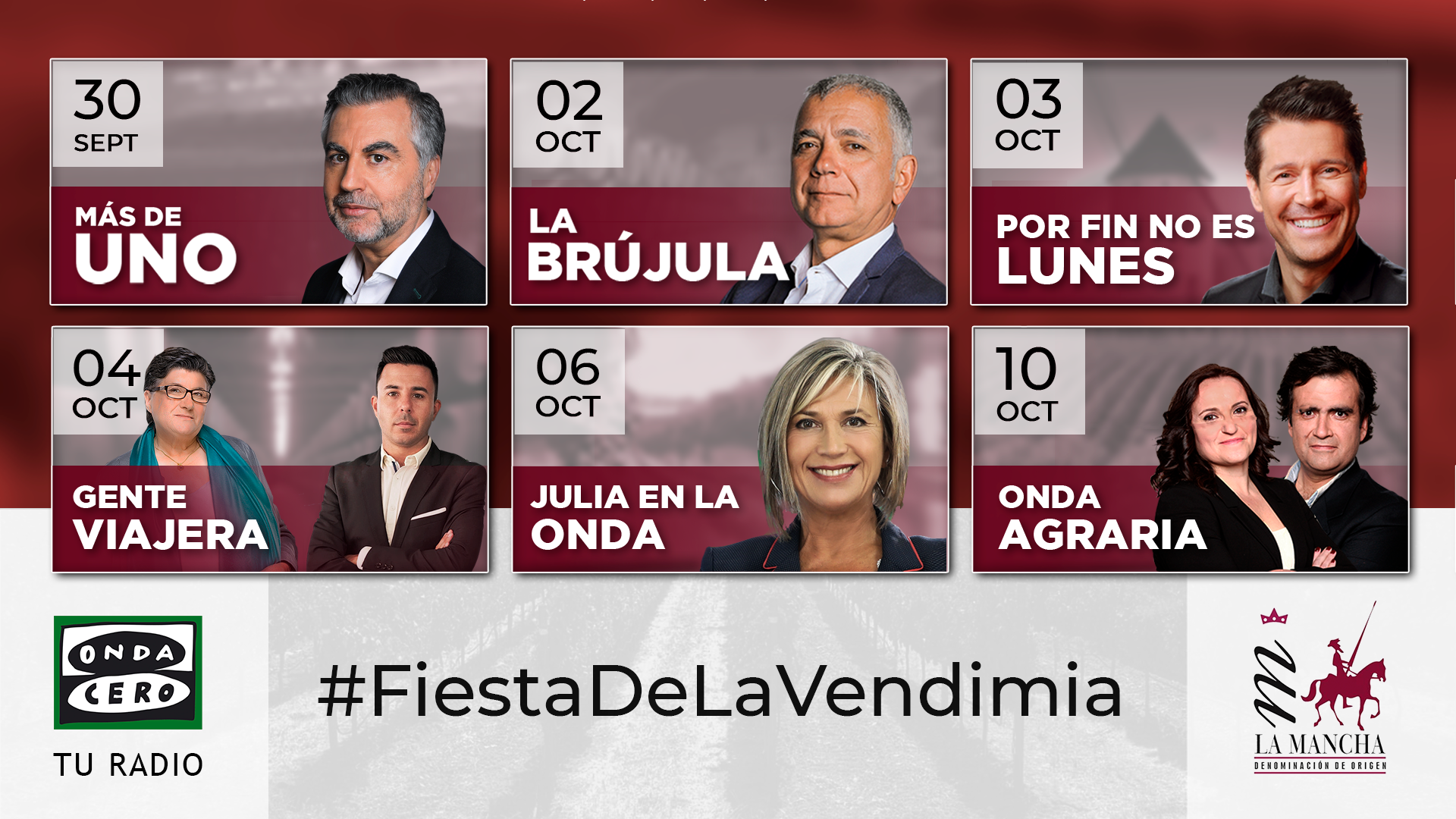 Onda Cero traslada sus principales programas a la D. O. La Mancha con motivo de la II Fiesta de la Vendimia Onda Cero traslada sus principales programas a la D. O. La Mancha con motivo de la II Fiesta de la Vendimia