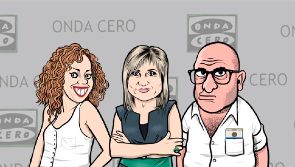 Caricatura de Raquel Martos, Julia Otero y Pedro Vera